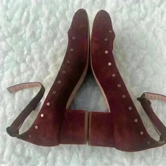 Madewell Inez Studded Burgundy Suede Block Heels Ankle Strap Shoe Sz 7.5 - Picture 3 of 8